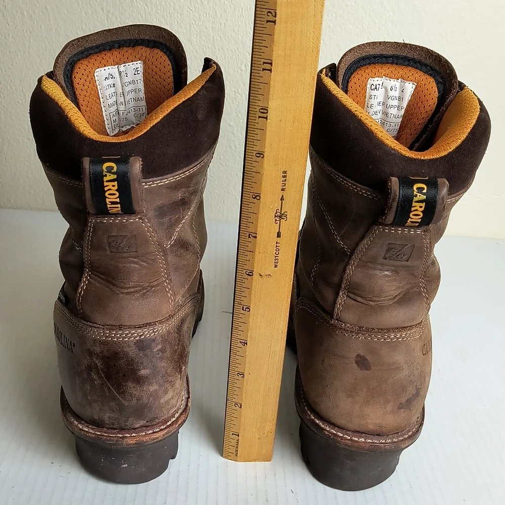 Carolina Birch 8.5 Brown High-Top Leather Combat Boots Durable Soles - Vibram
